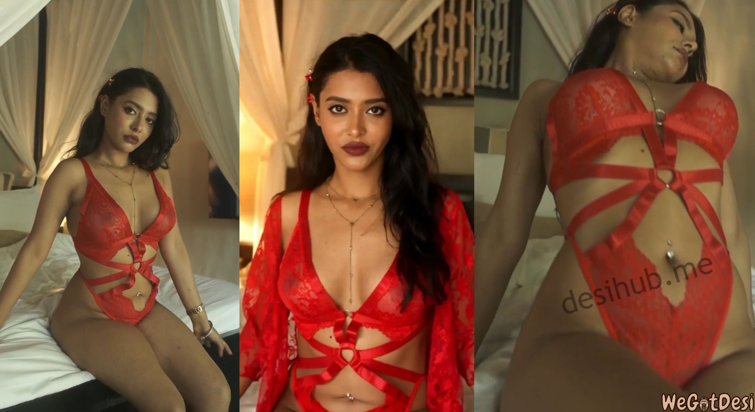 D’Souza Rocks Red Lingerie Boobs Press & Pussy Fingering Video